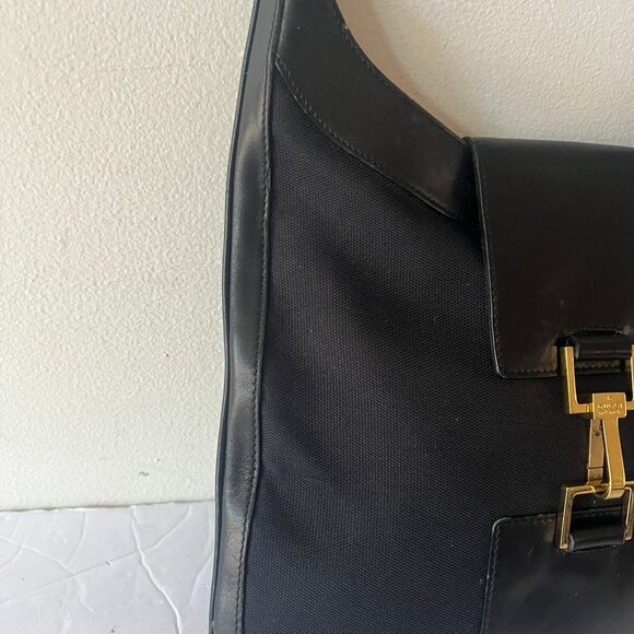 90\'S GUCCI VINTAGE JACKIE CANVAS LEATHER HOBO SATCHEL